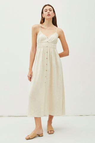Linen Blend Midi Dress - Natural Linen