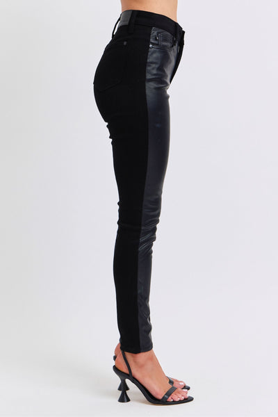 Faux Leather & Denim Skinny - Black
