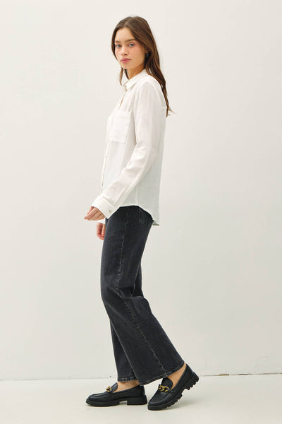 COTTON GAUZE LONG SLEEVE BUTTON UP SHIRT