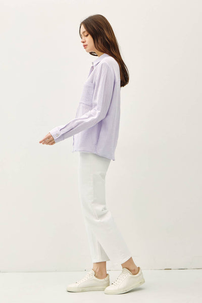 COTTON GAUZE LONG SLEEVE BUTTON UP SHIRT