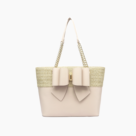 Daisy Bowtie Dual Straw Tote Bag