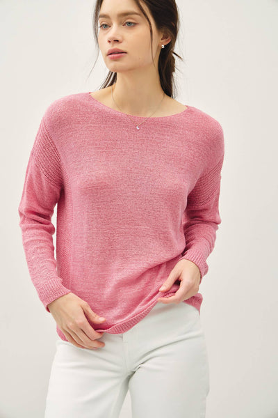 LIGHTWEIGHT DROP SHOULDER PULLOVER RIB KNIT