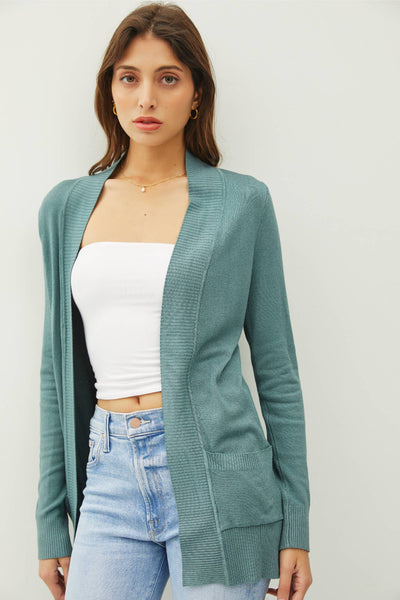 Knit Open Front Cardigan - Teal