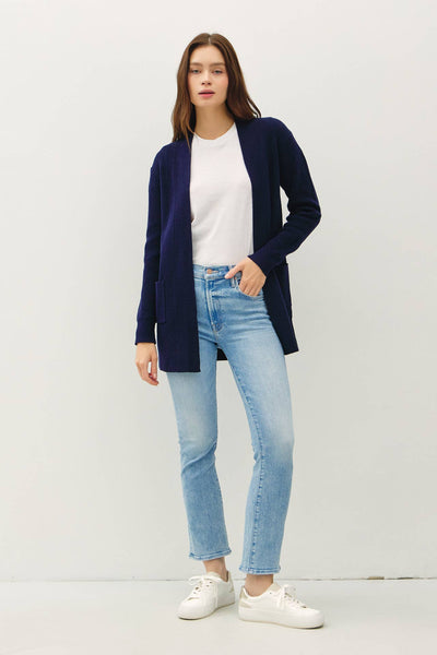 RIBBED BASIC OPEN CARDIGAN WITH POCKETS