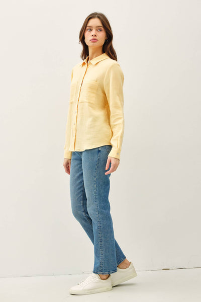 COTTON GAUZE LONG SLEEVE BUTTON UP SHIRT