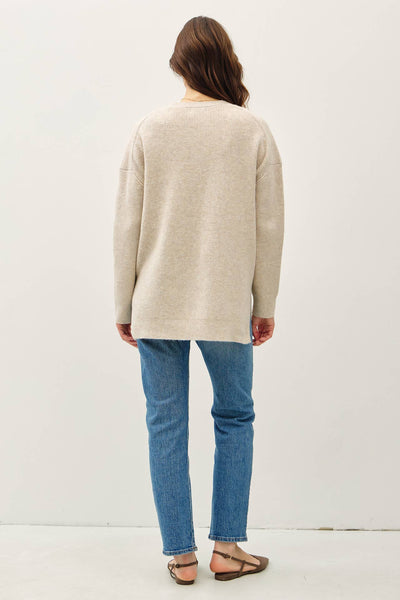 V-Neck Ribbed Cardigan  - Oatmeal