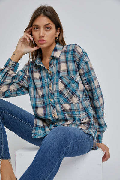 Oversized Boyfriend Flannel - Teal