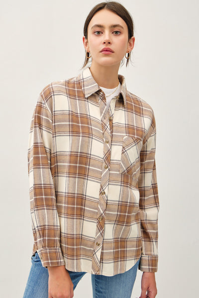Relaxed Fit Plaid Shirt - Taupe