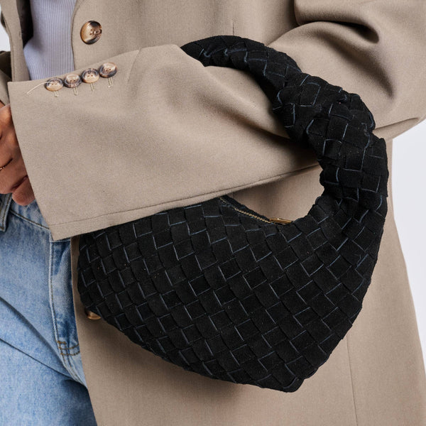 Autumn Woven Genuine Suede Leather Clutch - Chocolate