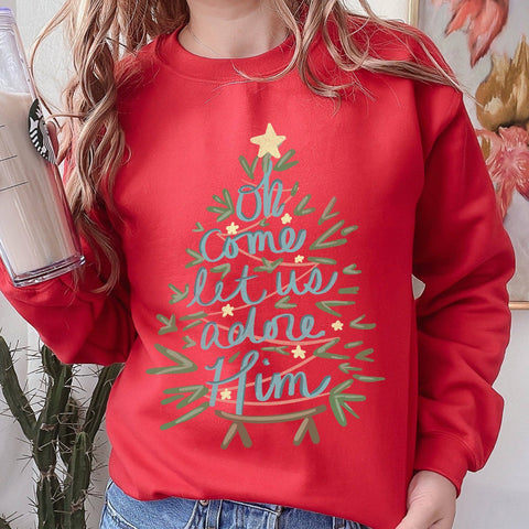 Let Us Adore Him Crewneck - Red Heather