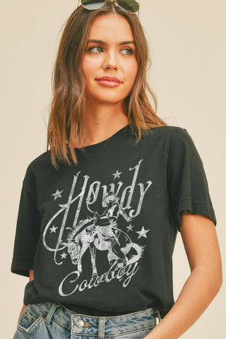 Howdy Cowboy Graphic Tee - Black