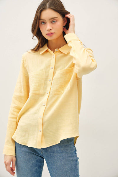 COTTON GAUZE LONG SLEEVE BUTTON UP SHIRT