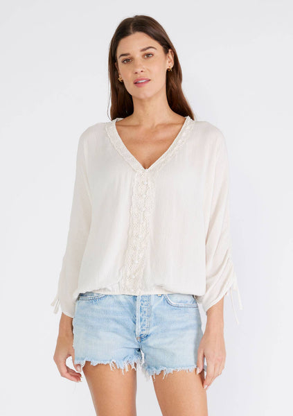 Crochet Button Front Blouse - Almond