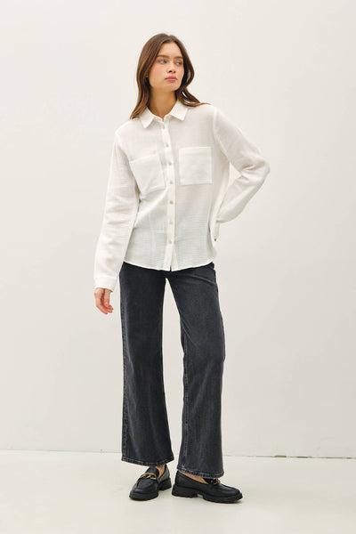 COTTON GAUZE LONG SLEEVE BUTTON UP SHIRT