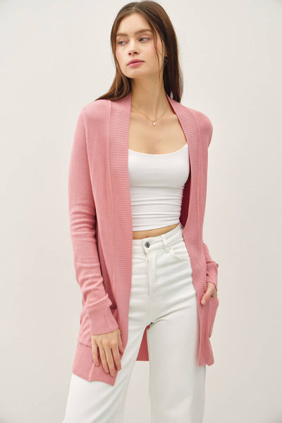 COTTON BLEND KNIT OPEN FRONT CARDIGAN