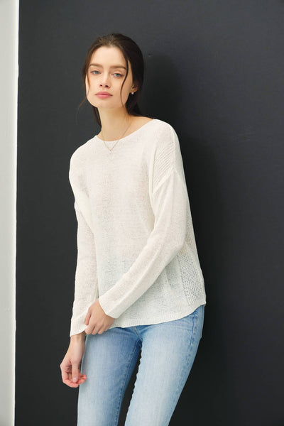LIGHTWEIGHT DROP SHOULDER PULLOVER RIB KNIT