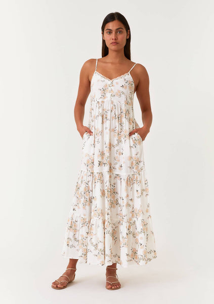 Floral Tiered Maxi Dress - Ivory