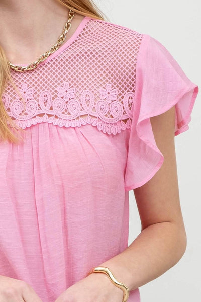 Mesh Ruffle Sleeve Blouse - Pink