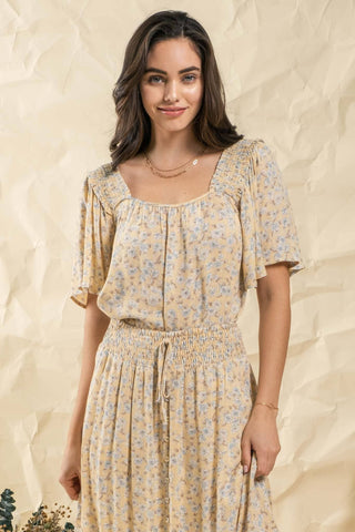 Flowy Sleeve Floral Top - Yellow