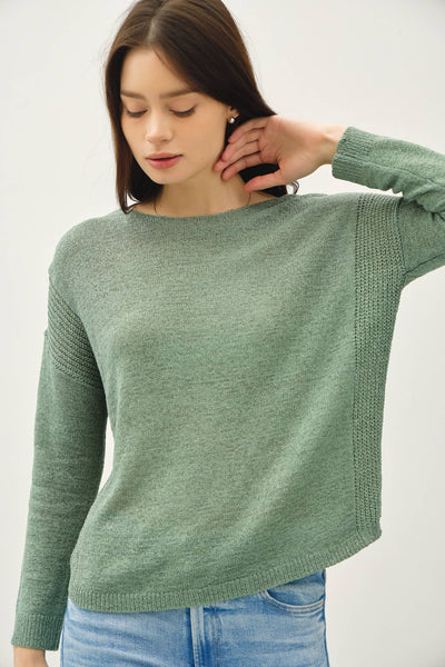LIGHTWEIGHT DROP SHOULDER PULLOVER RIB KNIT