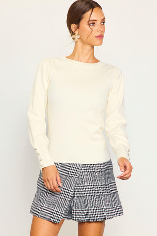 Jewel Button Sleeve Sweater - Off White