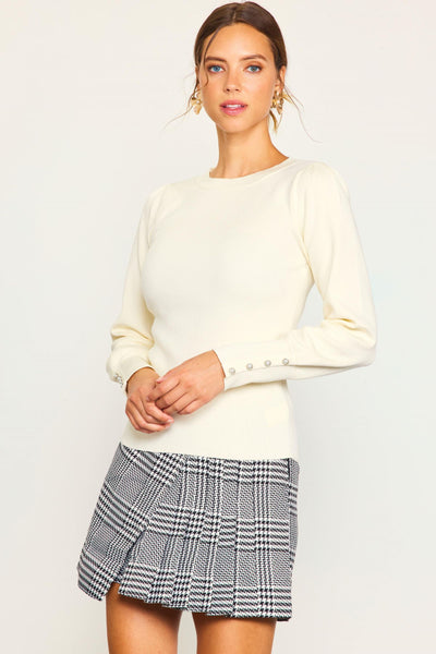 Jewel Button Sleeve Sweater - Off White
