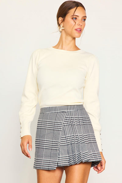 Jewel Button Sleeve Sweater - Off White