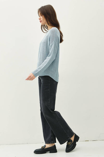 LIGHTWEIGHT DROP SHOULDER PULLOVER RIB KNIT