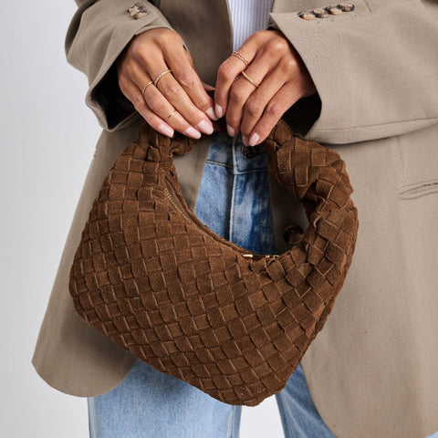 Autumn Woven Genuine Suede Leather Clutch - Chocolate