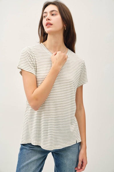 SHORT SLEEVE ROUND NECK STRIPED RELAXED TEE