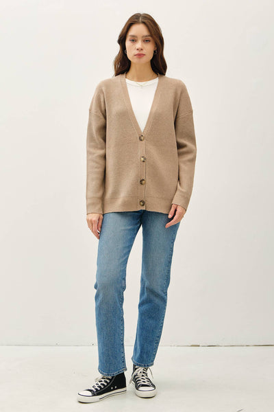 V-Neck Ribbed Cardigan - Mocha