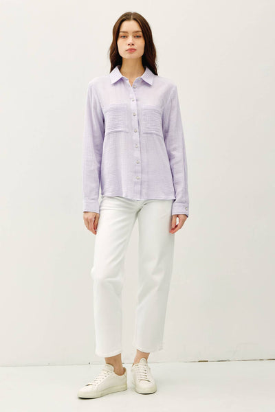 COTTON GAUZE LONG SLEEVE BUTTON UP SHIRT