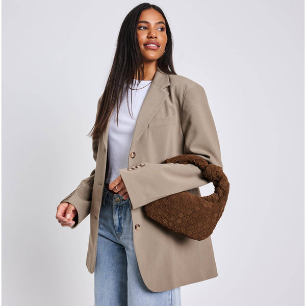 Autumn Woven Genuine Suede Leather Clutch - Chocolate