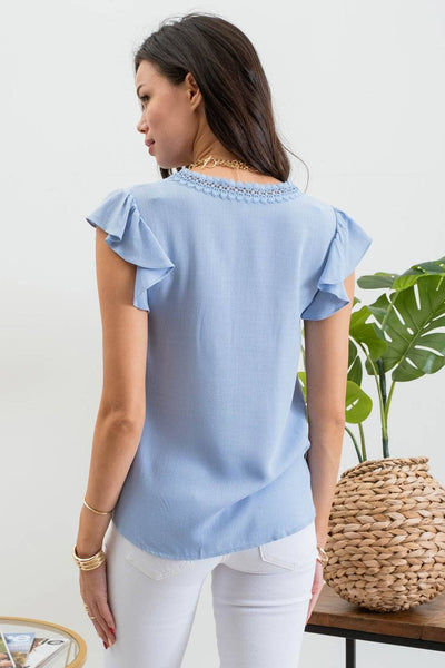 Lace Ruffle Sleeve Top - Chambray