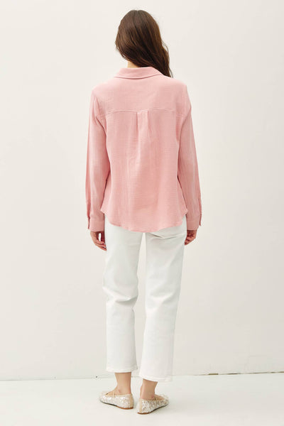 COTTON GAUZE LONG SLEEVE BUTTON UP SHIRT