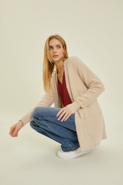 Fuzzy Cardigan - Beige
