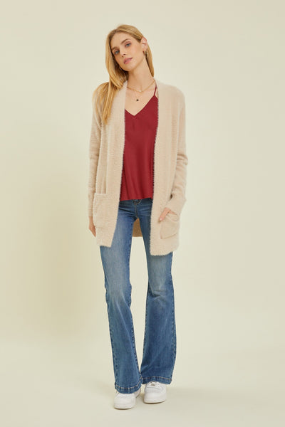Fuzzy Cardigan - Beige