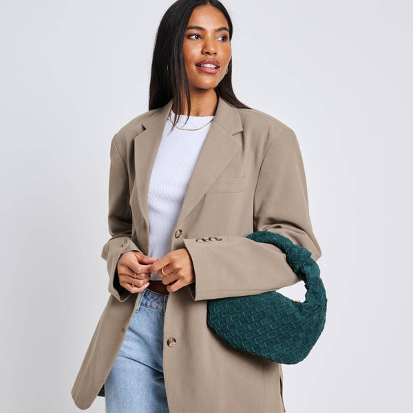 Autumn Woven Genuine Suede Leather Clutch - Chocolate