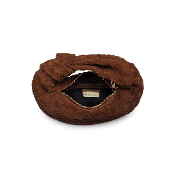 Autumn Woven Genuine Suede Leather Clutch - Chocolate
