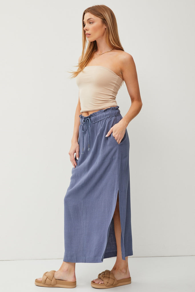 Elastic Waist Linen Skirt Denim