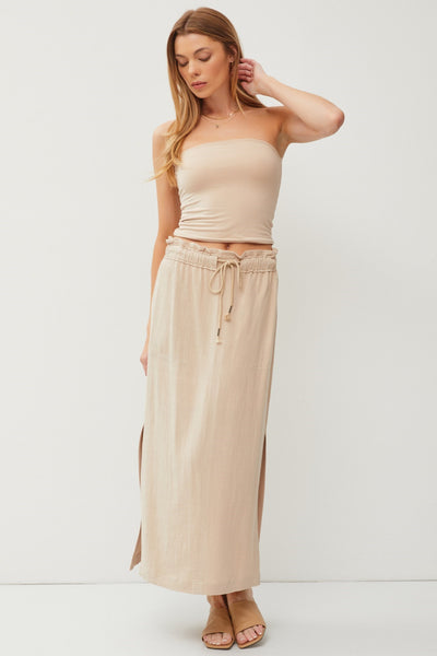 Elastic Waist Linen Skirt - Lt. Sand