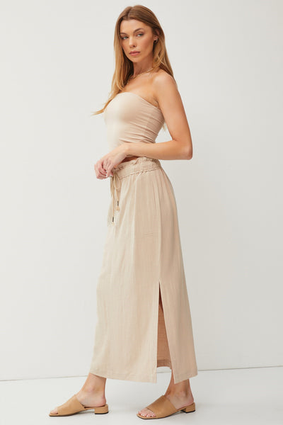 Elastic Waist Linen Skirt - Lt. Sand