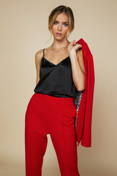 Stretchy Pin-Tuck Trouser - Scarlet Red
