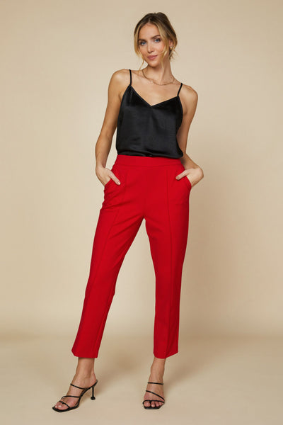 Stretchy Pin-Tuck Trouser - Scarlet Red