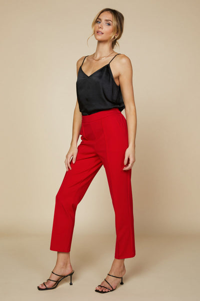 Stretchy Pin-Tuck Trouser - Scarlet Red
