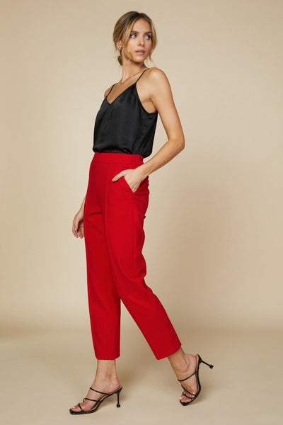 Stretchy Pin-Tuck Trouser - Scarlet Red