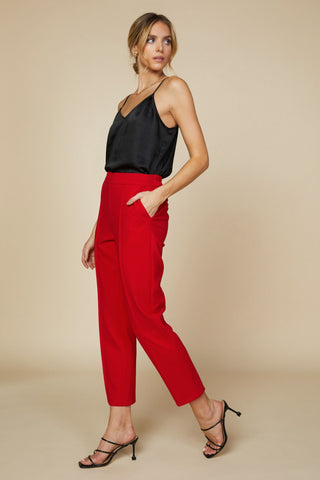 Stretchy Pin-Tuck Trouser - Scarlet Red