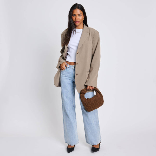 Autumn Woven Genuine Suede Leather Clutch - Chocolate