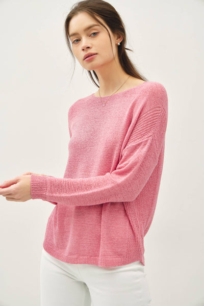 LIGHTWEIGHT DROP SHOULDER PULLOVER RIB KNIT