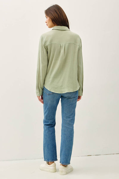 COTTON GAUZE LONG SLEEVE BUTTON UP SHIRT